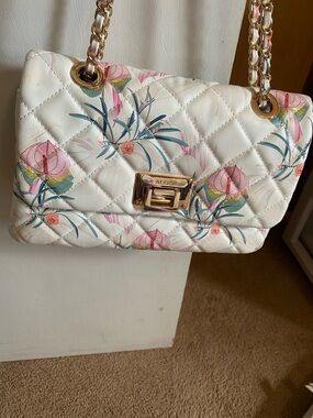 Aldo White Quilted Shoulder Bag with Pink Floral Print Only carried twice